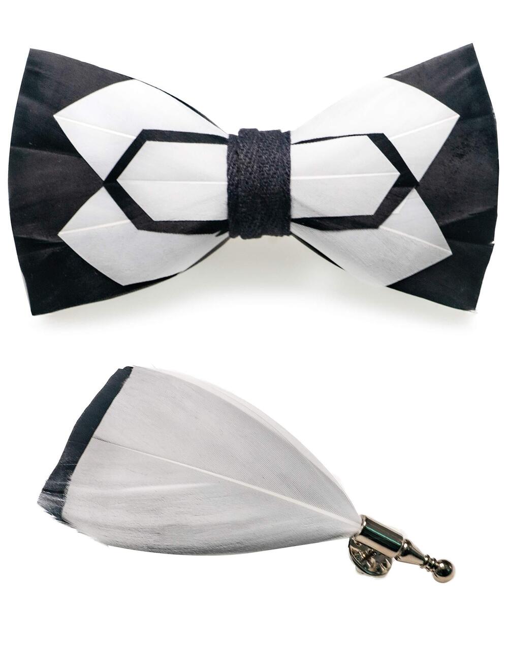 9167 Handmade Feather Pre-tied Bow tie and Brooch Sets 18